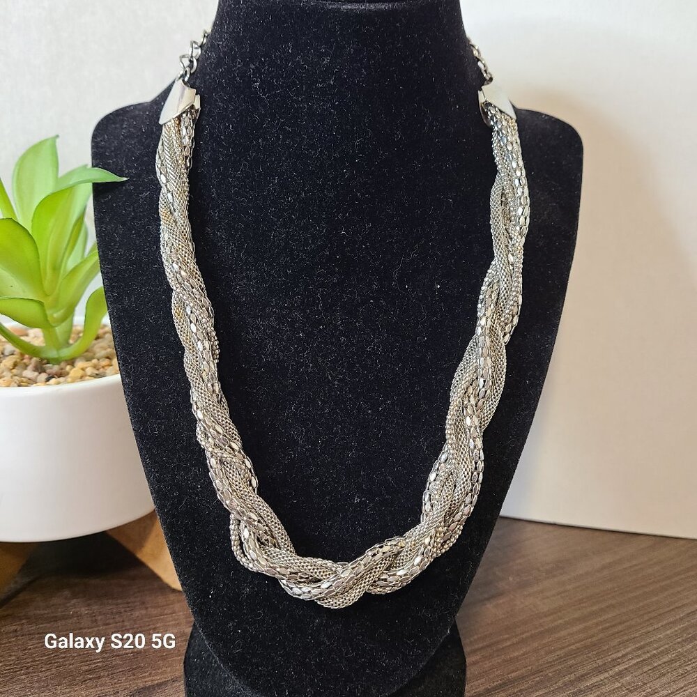 "C" Brand Multi-Strand Silver Tone Bib Necklace Ladies Pre-Owned Fashion Biker